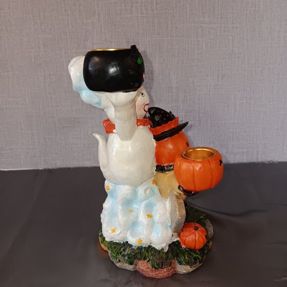 VTG 80s 90s Halloween Candle Holder Ghost Witch Scarecrow Cat Tea Light Taper - Picture 8 of 11